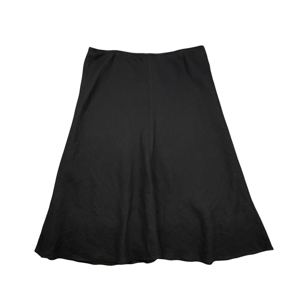 Eileen Fisher Skirt Womens Large Black 100% Linen Midi A-Line Flare Sustainable